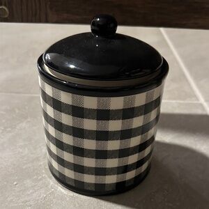 Black and White Checkered Ceramic Jar